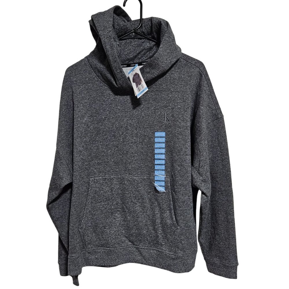 Calvin Klein Logo Hood Sweatshirt Womens Size Large Gray Hoodie Soft Casual